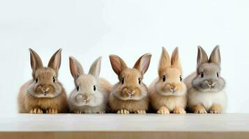 Five adorable rabbits in a minimalist setting photo