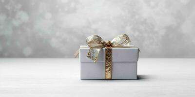 Silver Gift Box on White Background. Christmas Present. Generative AI photo