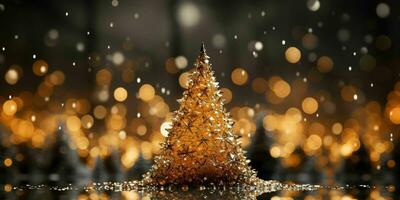 Golden Christmas Tree with Sparkling Lights. Generative AI photo