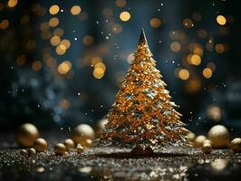 Golden Christmas Tree with Sparkling Lights. Generative AI photo