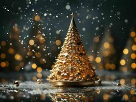 Golden Christmas Tree with Sparkling Lights. Generative AI photo