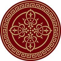 Vector classic colored round ornament. Red pattern in a circle. Drawing of Greece and Ancient Rome. Flower drawing
