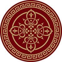 Vector classic colored round ornament. Red pattern in a circle. Drawing of Greece and Ancient Rome. Flower drawing