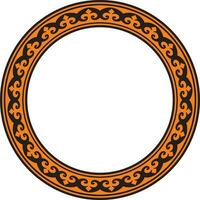 Vector orange and black Kazakh national round pattern, frame. Ethnic ornament of the nomadic peoples of Asia, the Great Steppe, Kazakhs, Kirghiz, Kalmyks, Mongols, Buryats, Turkmens