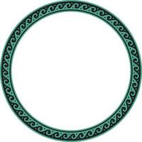 Vector round green classic frame. Greek wave meander. Patterns of Greece and ancient Rome. Circle european border