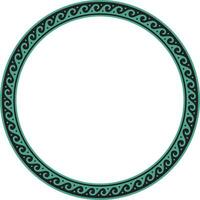 Vector round green classic frame. Greek wave meander. Patterns of Greece and ancient Rome. Circle european border