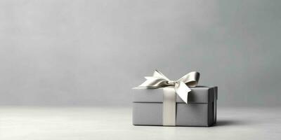 Silver Gift Box on White Background. Christmas Present. Generative AI photo