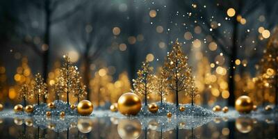 Golden Christmas Tree with Sparkling Lights. Generative AI photo