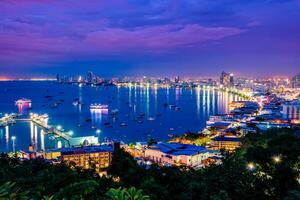 Pattaya City at night scene landmark in Thailand photo