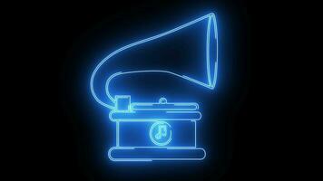 Animated record player logo with glowing neon lines video