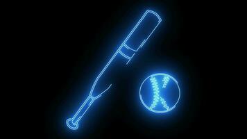 animated baseball bat and ball with glowing neon lines video