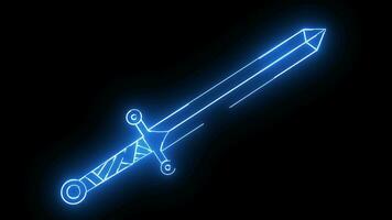 animerad svärd logotyp med lysande neon rader video