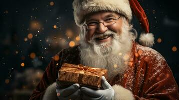 Papa Noel claus con un regalo para nuevo año y Navidad foto