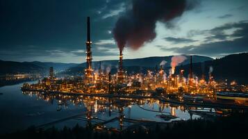 grande petróleo refinería industrial químico planta parte superior ver a noche foto