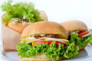 Group of three hamburger on a white background photo