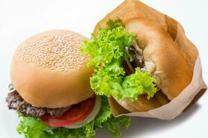 Top view two hamburger on a white table photo