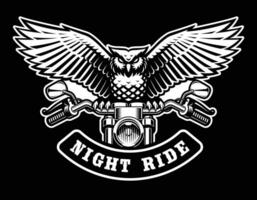 noche búho en un motocicleta direccion rueda vector