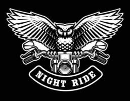 NIght owl on a motorcycle steering wheel vector