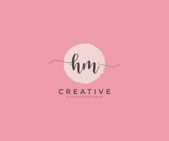 initial HM Feminine logo beauty monogram and elegant logo design, handwriting logo of initial signature, wedding, fashion, floral and botanical with creative template. vector