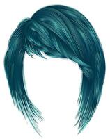 trendy  woman  hairs blue color. kare with bangs. medium length .fashion beauty style . vector