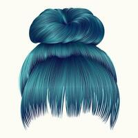 bun  hairs with fringe  blue colors . women fashion beauty style . vector