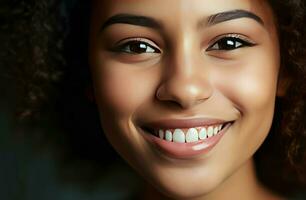 White teeth smile black woman. Generate Ai photo