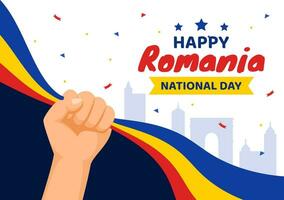 Romania National Day Vector Illustration on 1st December with Waving Flag Background in Romanian Great Union Memorial holiday Flat Cartoon Design