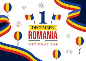 Rumania nacional día vector ilustración en Primero diciembre con ondulación bandera antecedentes en rumano genial Unión monumento fiesta plano dibujos animados diseño
