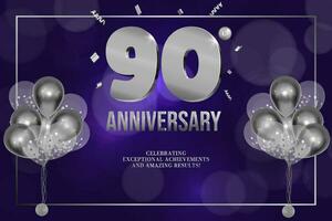 Anniversary celebration flyer silver numbers dark background with balloons 90 vector