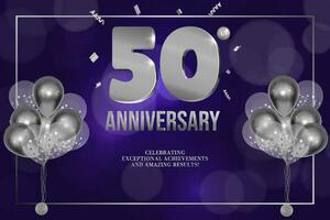 Anniversary celebration flyer silver numbers dark background with balloons vector