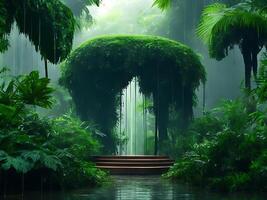 Monsoon rain forest with podium background photo