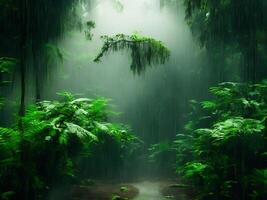Monsoon rain forest with podium background photo