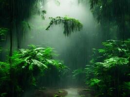 monzón lluvia bosque con podio antecedentes ai generativo foto