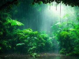 Monsoon rain forest with podium background AI Generative photo