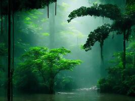 Monsoon rain forest with podium background AI Generative photo