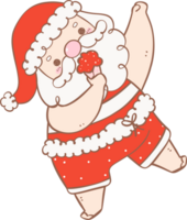 Cute Summer Santa Claus with ice cream, kawaii Christmas cartoon doodle hand drawing outline png