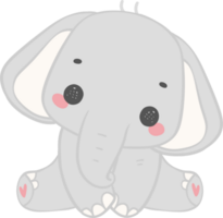 Cute elephant, kawaii baby animal sitting png