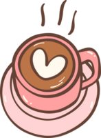 A cup of hot coffee with latte art doodle outline png