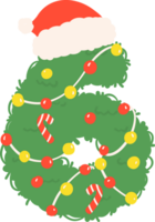 Christmas number 6, Cute decorated wreath number with santa hat png