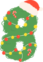 jul siffra 8, söt dekorerad krans siffra med santa hatt png