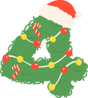 Kerstmis aantal 4, schattig versierd krans aantal met de kerstman hoed png