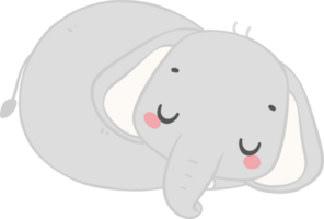 Cute elephant, kawaii baby animal sleeping png