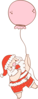 Cute Summer Santa Claus with balloon and ice cream, kawaii Christmas cartoon doodle hand drawing outline png