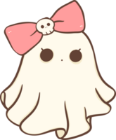 Cute Pink Halloween ghost girl with bow cartoon doodle png