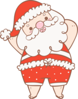 Cute Summer Santa Claus, kawaii Christmas cartoon doodle hand drawing outline png