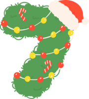 jul siffra 7, söt dekorerad krans siffra med santa hatt png