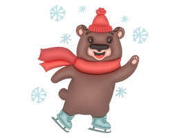 Cute teddy bear snow riding 3D design on a transparent background png