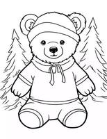Educational printable coloring worksheet. Teddy bear with Santa Claus clothes. Winter Christmas theme coloring book page activity for kids and adults. photo