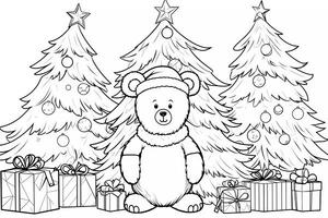 Educational printable coloring worksheet. Teddy bear with Santa Claus clothes. Winter Christmas theme coloring book page activity for kids and adults. photo