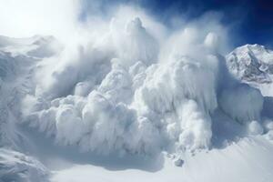 Snow avalanche in the mountains photo